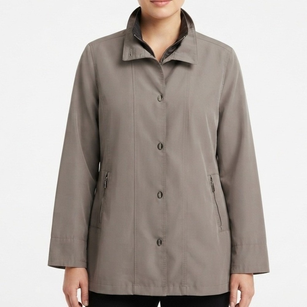 Fleet Street Ltd Jacket Womens 1X Gray Full Zip Snap Button Mid‎ Length Utility